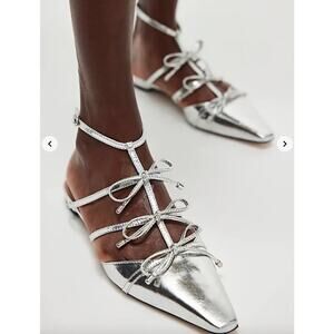 NEW Vicenza Bow Flats Silver Metallic Free People